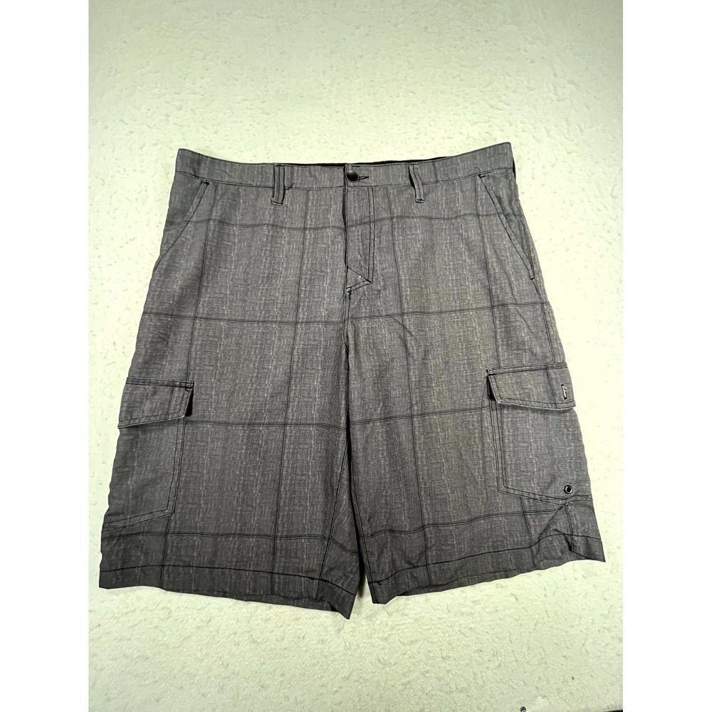 Tony Hawk Cargo Shorts Mens 38 Gray Plaid Stretch Casual Pockets Skateboard